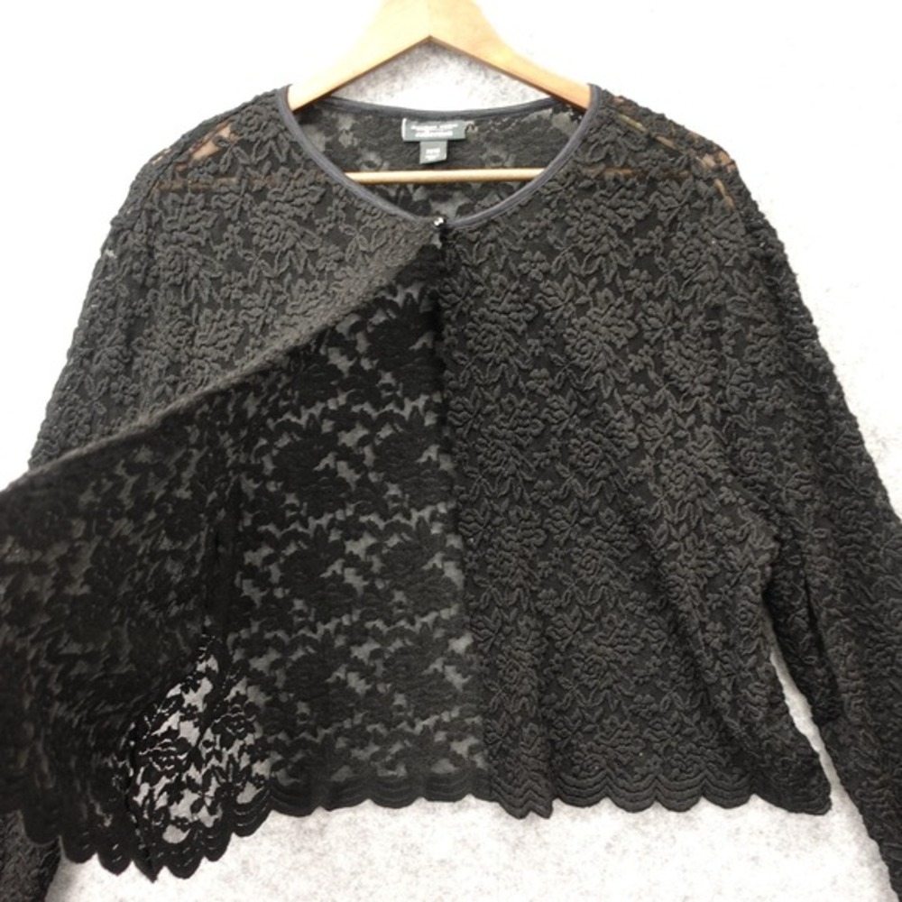 Vintage Dressbarn Lace Cardigan Women 14 16 XL Black Floral Whimsigoth Sheer USA - Picture 2 of 10